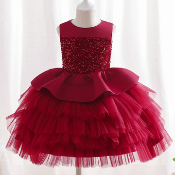 GIRLS SEQUIN PUFFY PARTY DRESS