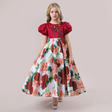 GIRL'S LONG FLORAL EVENING DRESS