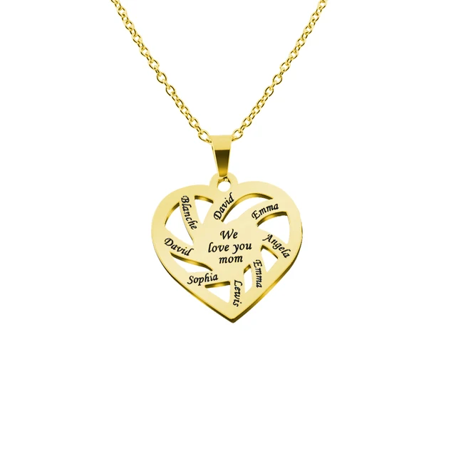 CUSTOMIZED "WE LOVE YOU MOM" PENDANT AND ENGRAVED NAME HEART NECKLACE FOR MOTHER'S DAY GIFT