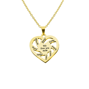 CUSTOMIZED "WE LOVE YOU MOM" PENDANT AND ENGRAVED NAME HEART NECKLACE FOR MOTHER'S DAY GIFT