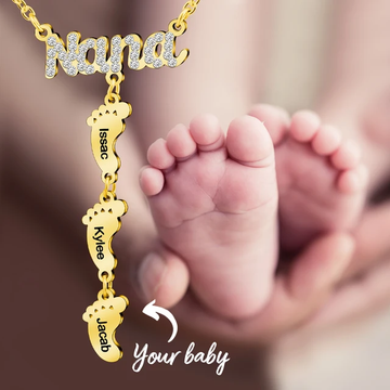 CUSTOMIZED NANA BABY FOOT ENGRAVED NAME JEWELRY NECKLACE FOR MOTHER'S DAY GIFT