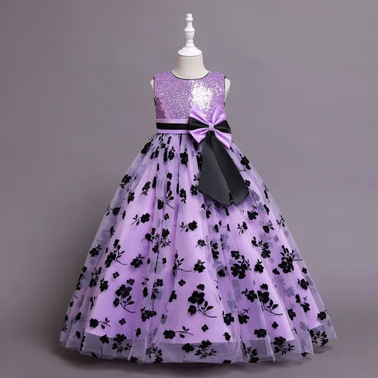 GIRL'S FLORAL LONG PARTY DRESS