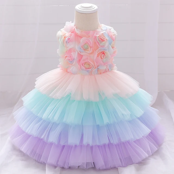 BABY GIRL RUFFLE MULTI LAYER RAINBOW DRESS