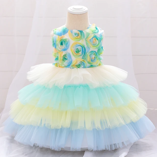 BABY GIRL RUFFLE MULTI LAYER RAINBOW DRESS