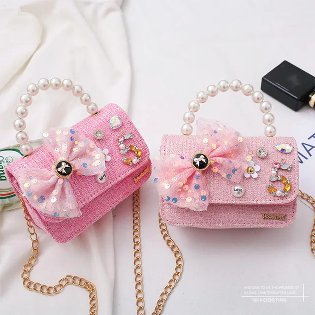 GIRL'S CUTE BOW PEARL RHINESTONE PARTY PURSES