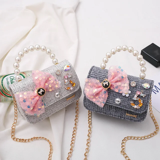 GIRL'S CUTE BOW PEARL RHINESTONE PARTY PURSES