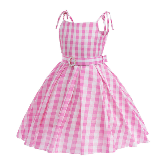 GIRL SUMMER PLAID STRAP DRESS