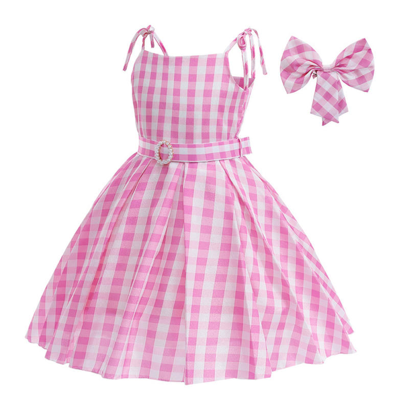 GIRL SUMMER PLAID STRAP DRESS