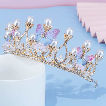 GIRL'S LUXURY BUTTERFLY BEADED FASHION TIARA