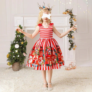 GIRL'S CHRISTMAS PRINTED SATIN DRESS