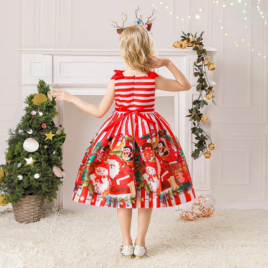 GIRL'S CHRISTMAS PRINTED SATIN DRESS