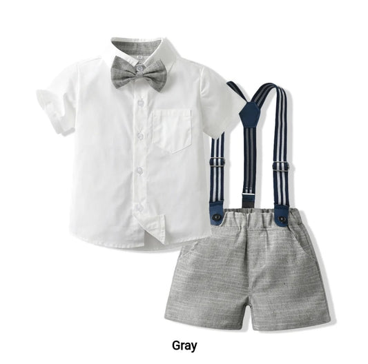 BOYS ROMPER SHORT SLEEVE BOW TIE GENTLEMAN SUIT SETS