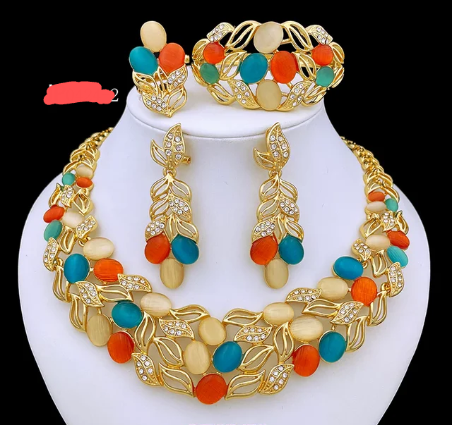 WOMEN ELEGANT 18K GOLD PLATED DUBAI FASHION JELWERY SETS